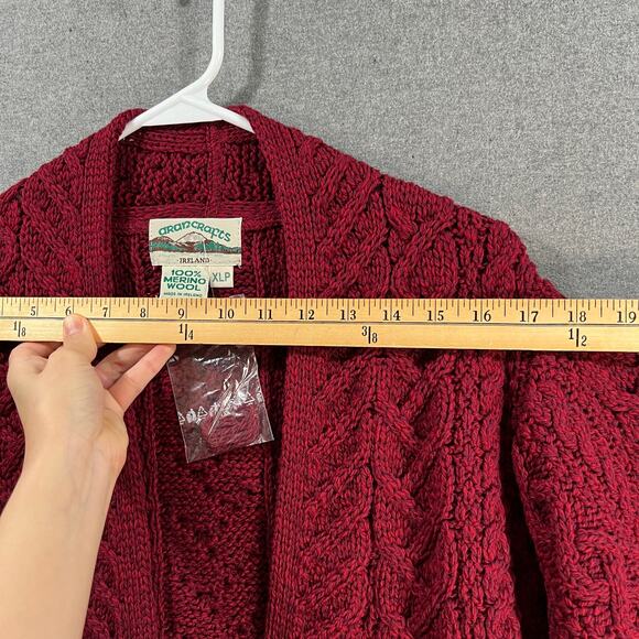 Aran Craft Petite Merino Wool Open Front Cardigan Sweater Wine Berry XLP - Picture 6 of 8